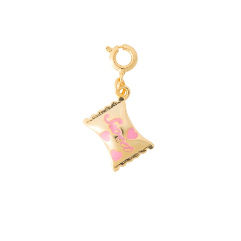 Gold Hot Pink Enamel Sweet Candy Charm