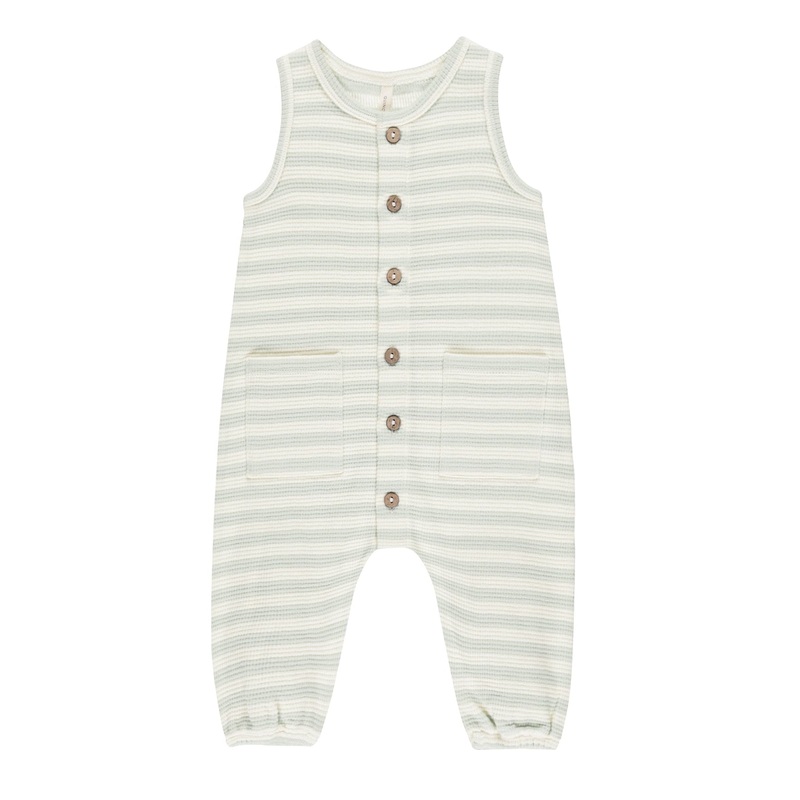 Quincy Mae – Organic Waffle Jumpsuit – Mint Stripe