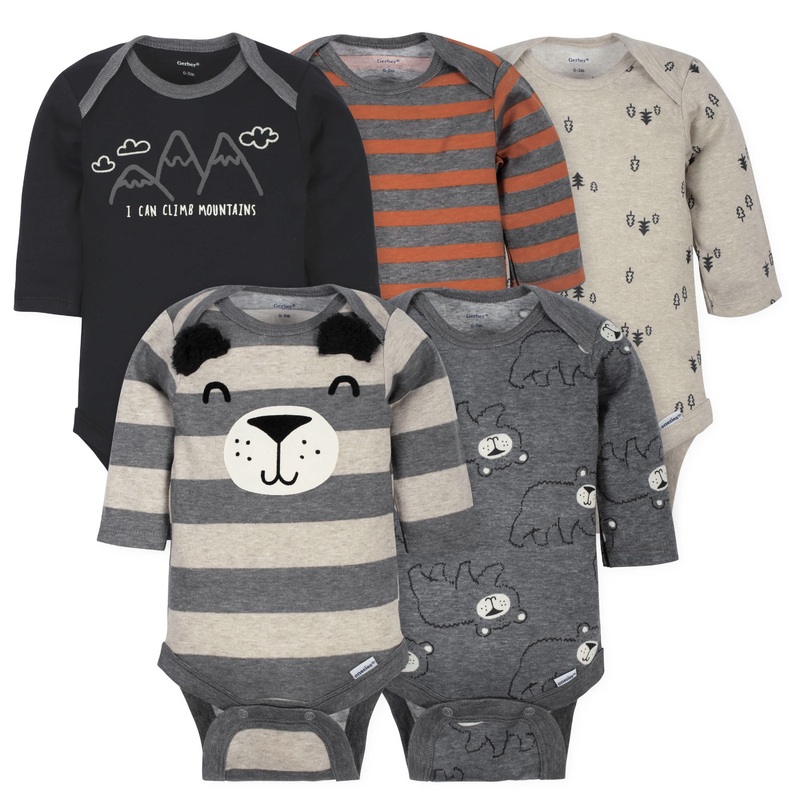 5-Pack Baby Boys Bear Long Sleeve Onesies Bodysuits