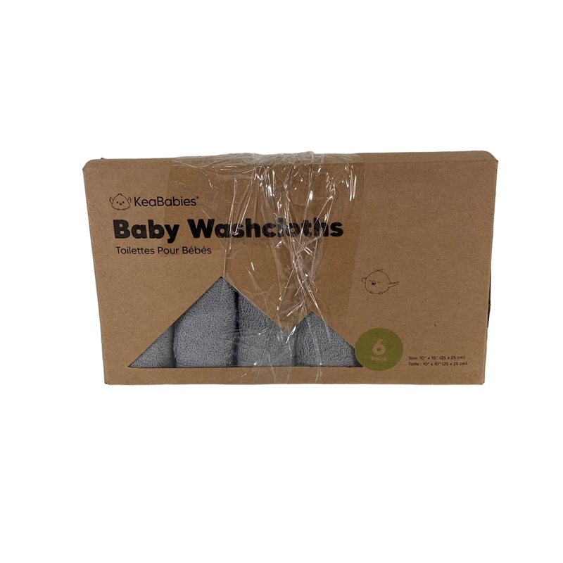 KeaBabies Bamboo Washcloths 6 Pack, Cool Gray