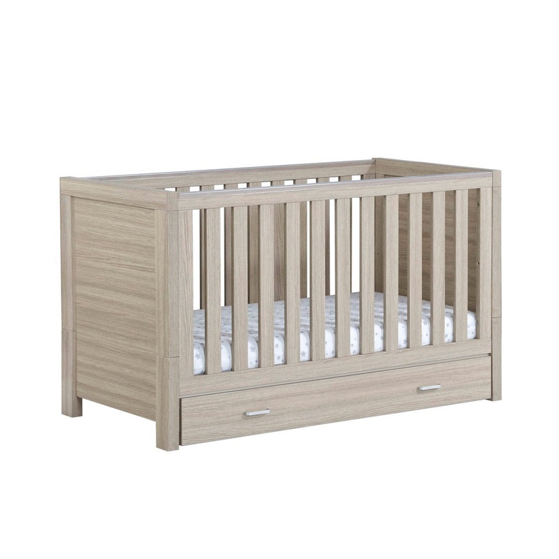 Babymore Luno Cot Bed With Drawer – Oak
