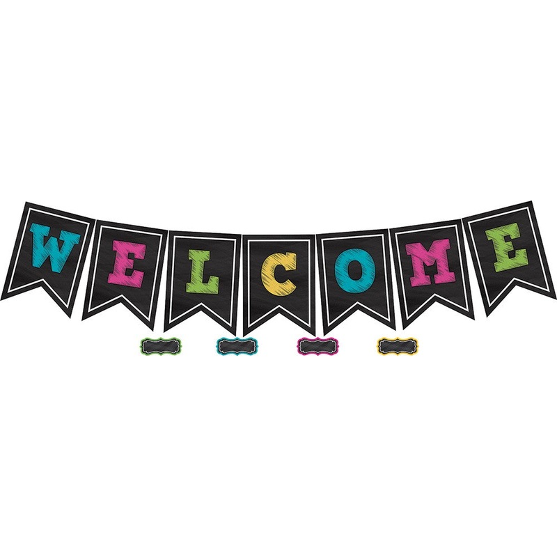 Chalkboard Brights Pennants Welcome Bulletin Board Set
