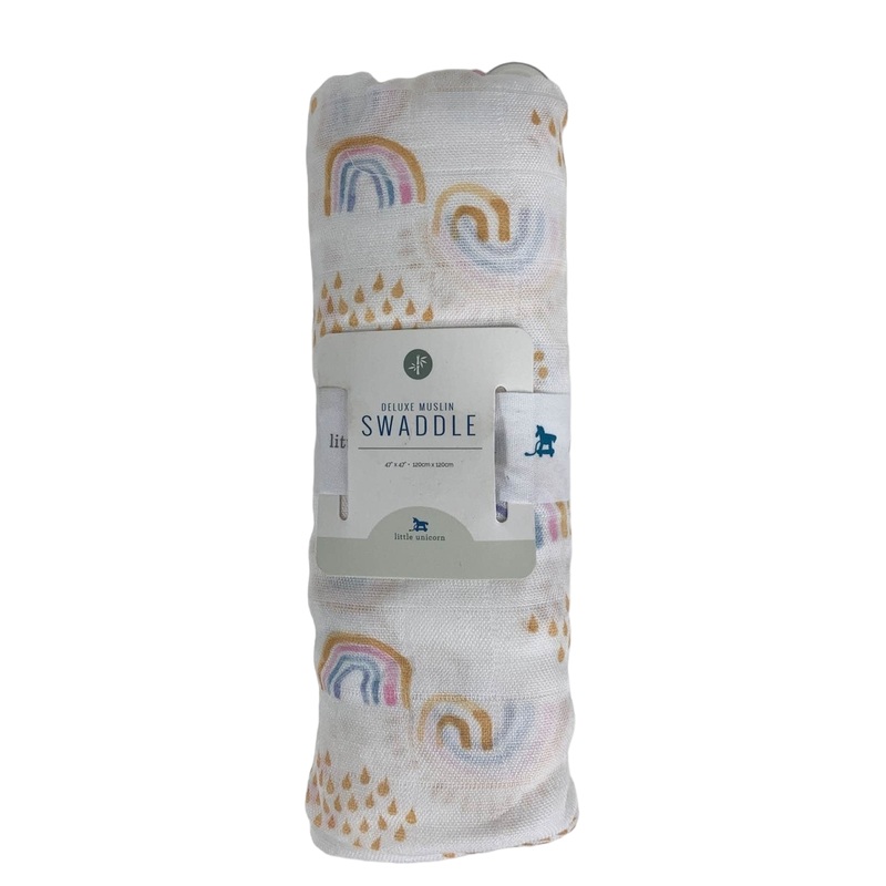 Little Unicorn Deluxe Muslin Swaddle, Rainbows and Raindrops