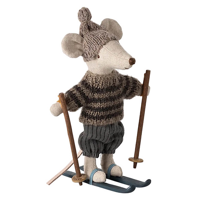 Winter Mouse W/ Ski Set, Big Sister – Grey