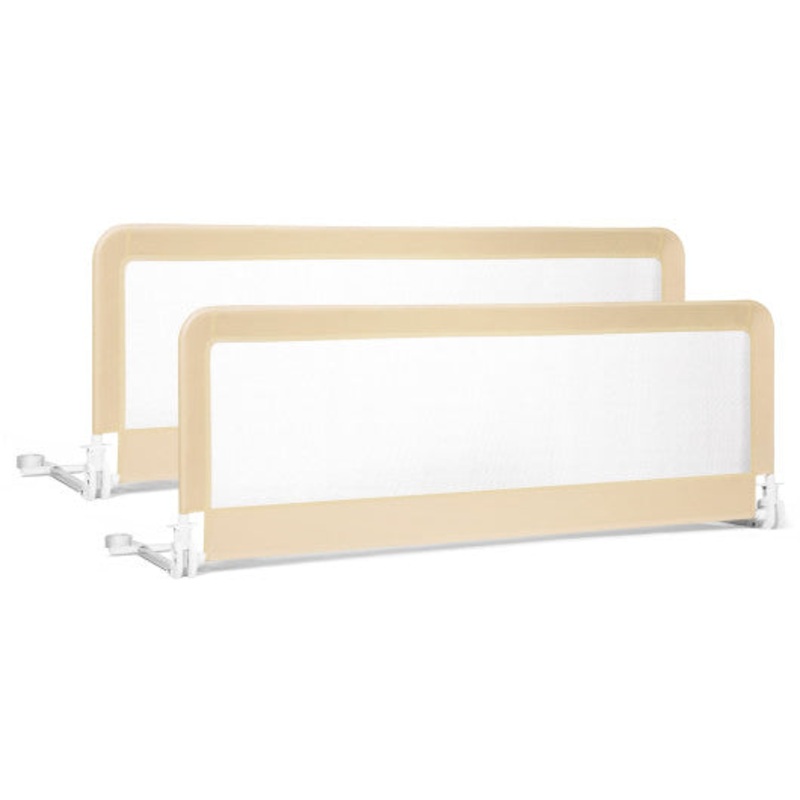 59 Inch Folding Breathable Baby Bed Rail Guard With Safety Strap-Beige