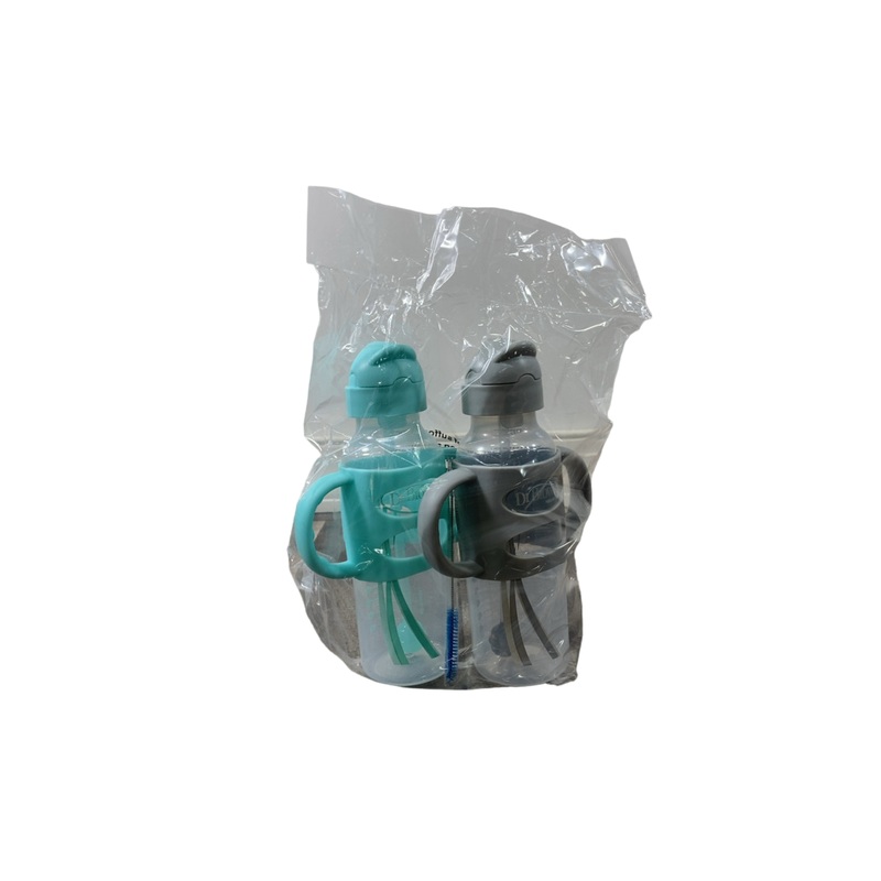 Dr. Brown’s Milestones Sippy Spout Bottle with Silicone Handles, 2 Pack, Narrow-Neck, Green/Gray, 8 oz/250 ml
