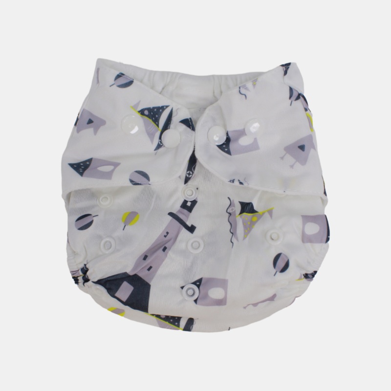 Unisex Baby Reusable Diaper  White with Boats Design