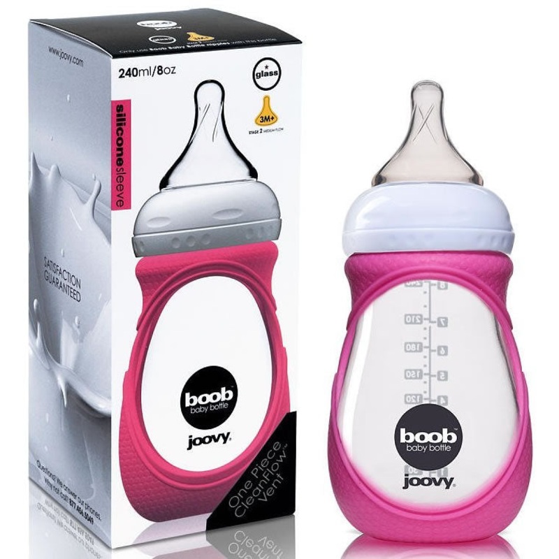 Joovy Boob Glass Bottle with Sleeve, 8 oz – Pink