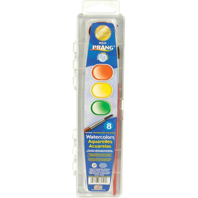 Prang Washable Watercolors, 8-color set with brush