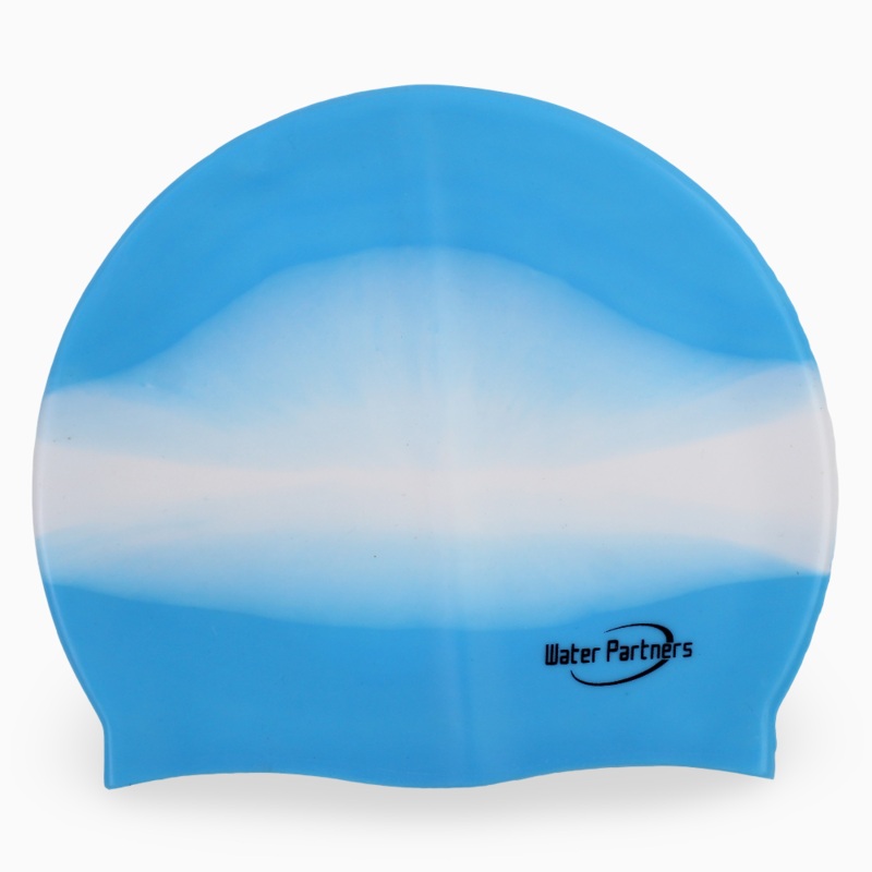 Silicone Swim Cap for Kids  Light Blue & White