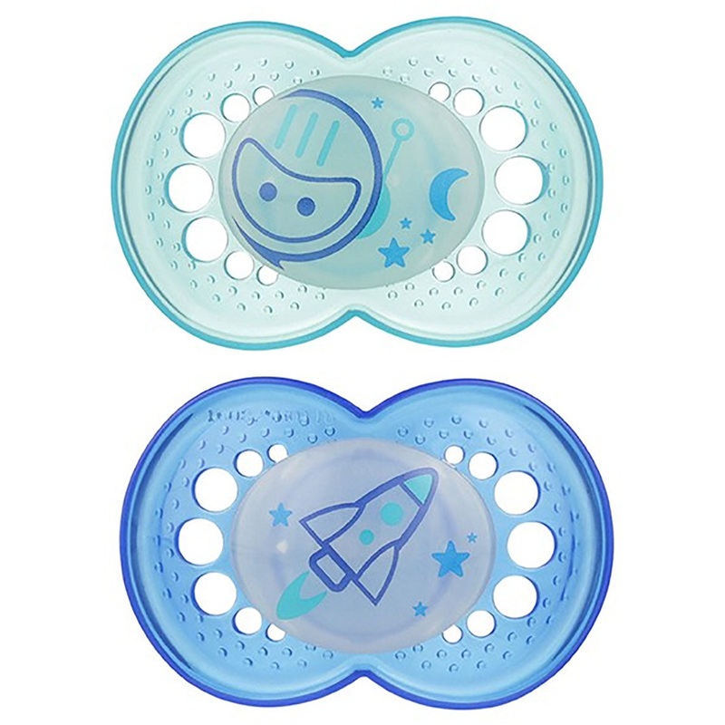 MAM Baby Night Glow in the Dark 6m+ Pacifiers 2 Pack – Blue/Light Blue