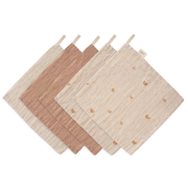 Mushie – Muslin Cotton Washcloth 5-Pack – Rainbow Combo