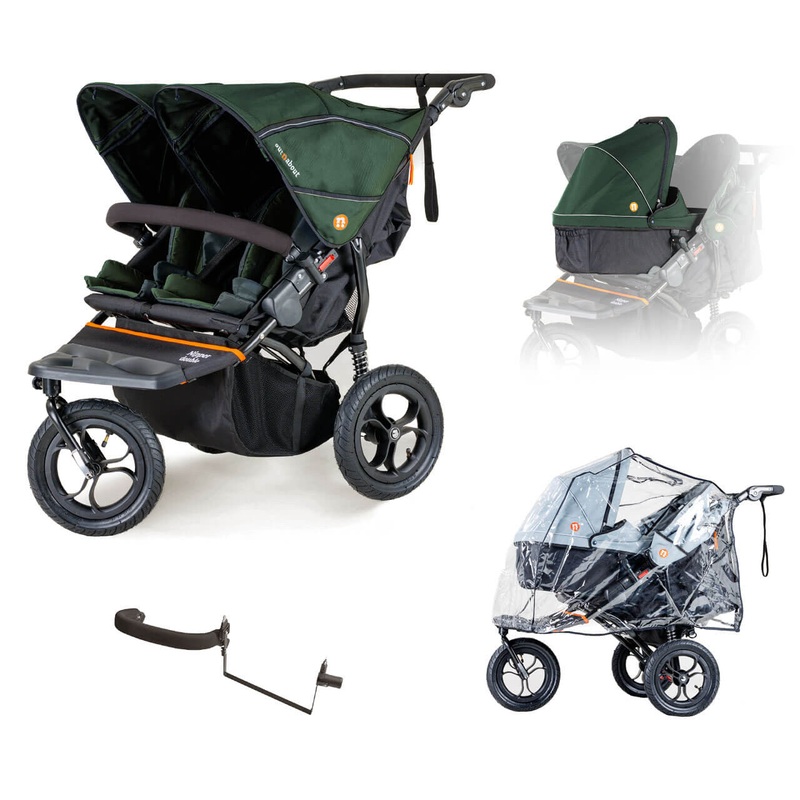 Out n About – Nipper V5 Double Pushchair Newborn and Toddler Starter Bundle – Sycamore Green