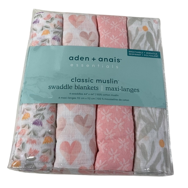 Aden + Anais Cotton Muslin Swaddle, 4pk, Piece of My Heart