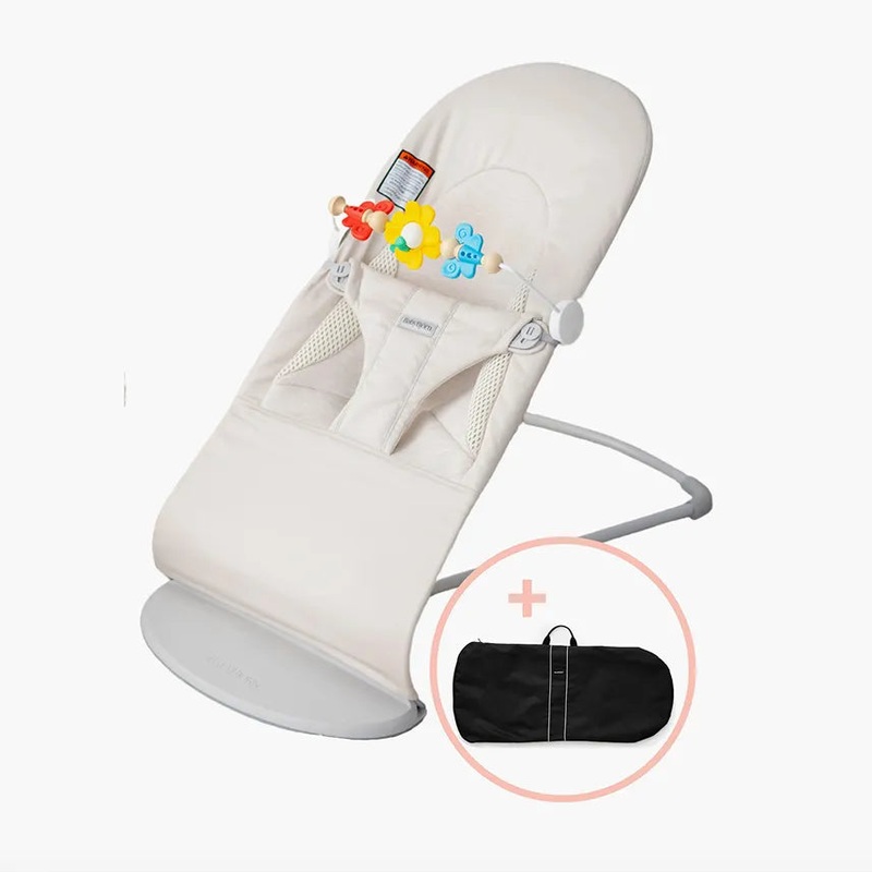 Light Beige Bouncer Bliss + Free Flying Friends Toy Bar & Transport Bag