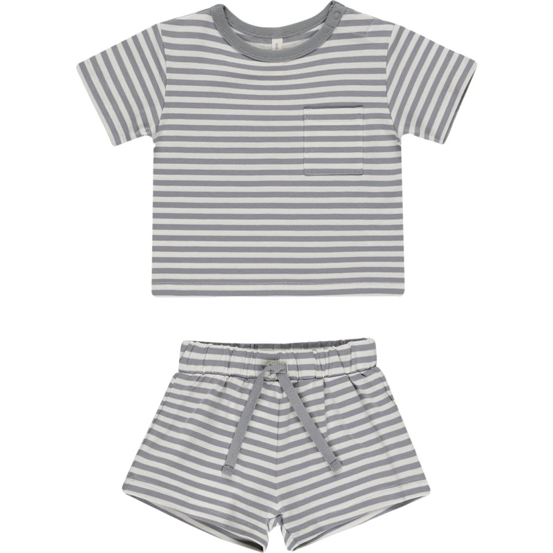 Quincy Mae Pocket Tee + Short Set || Blue Stripe