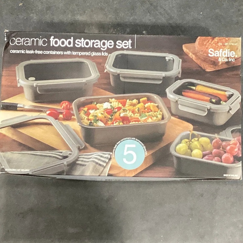 Ceramic food storage set 10 pc taupe -ceramic leak free containers with tempered glass lids