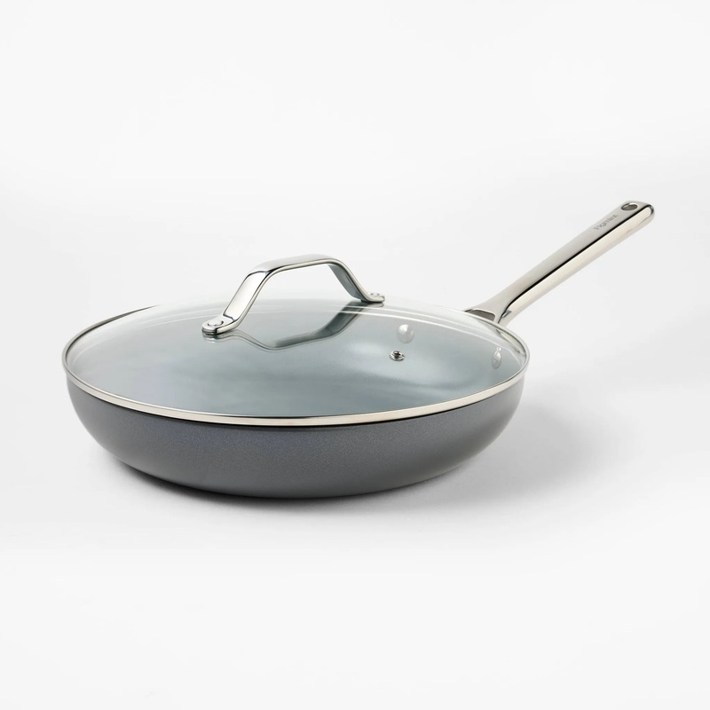 12″ Nonstick Ceramic Coated Aluminum Frypan with Cover Dark Gray