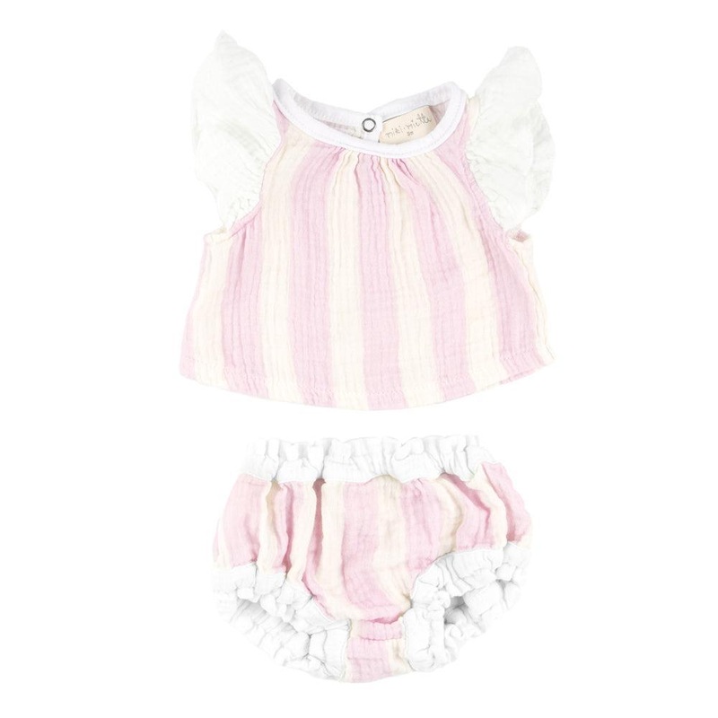 Miki Miette – Muslin Ruffle Top + Bloomer Set – Pink Stripe