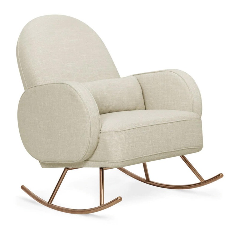 Nursery Works Compass Rocker with Rose Gold Legs Oatmeal Linen