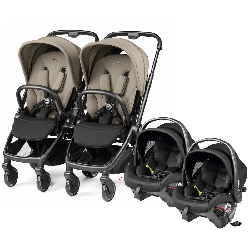 Peg Perego City Loop Twin Stroller + Primo Viaggio Urban Mobility Travel System Bundle – Black / Vanilla Blend / True Black