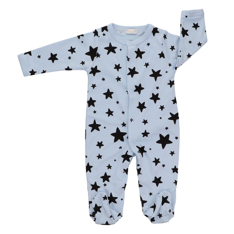 Print Footie Black Stars/Light Blue