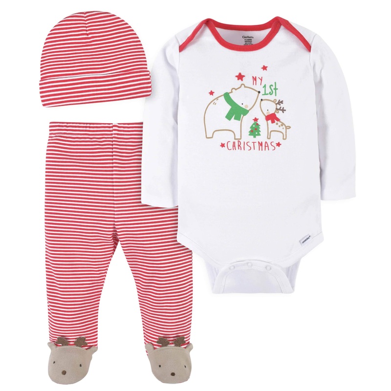 3-Piece Baby Neutral Polar Bear & Reindeer Onesies Bodysuit, Pants, & Cap Set