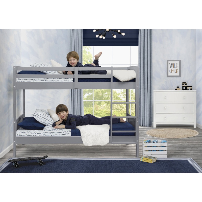 Convertible Twin Bunk Bed with Ladder and Guardrails