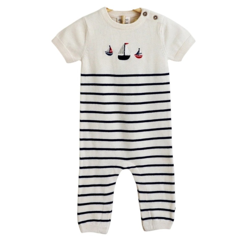 Embroidered Knit Baby Jumpsuit Sailboat