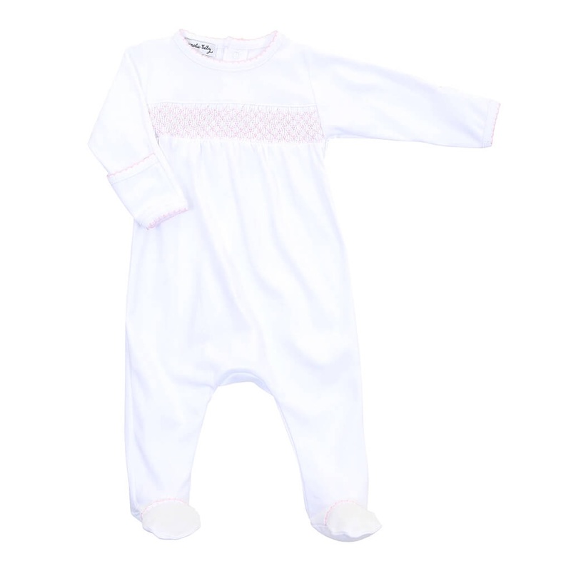 MGB Trim Smocked Footie Essentials White with Pink