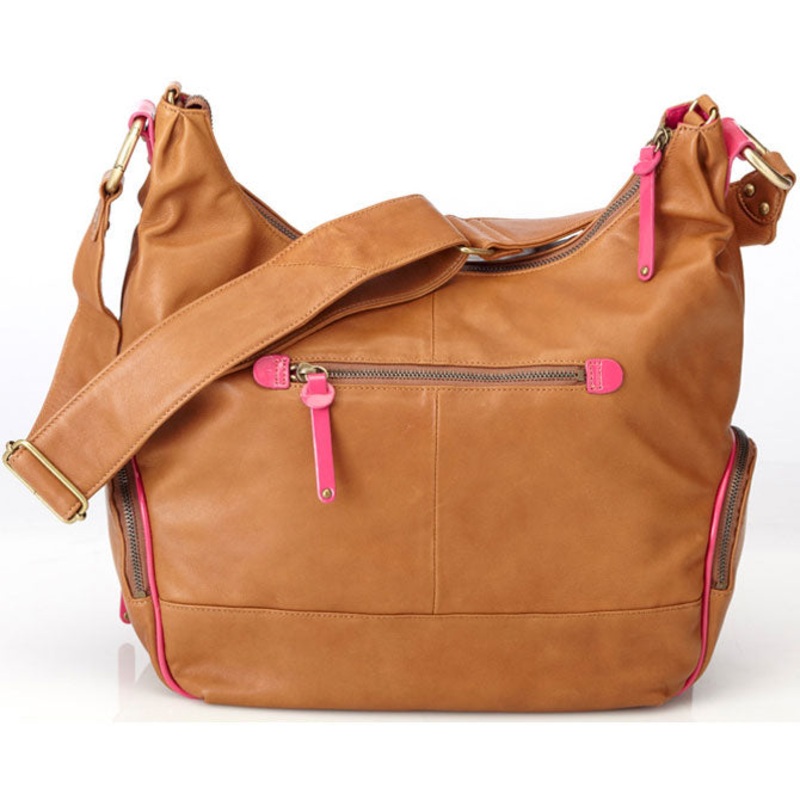 OiOi Tan Lamb Leather Diaper Bag – Pink