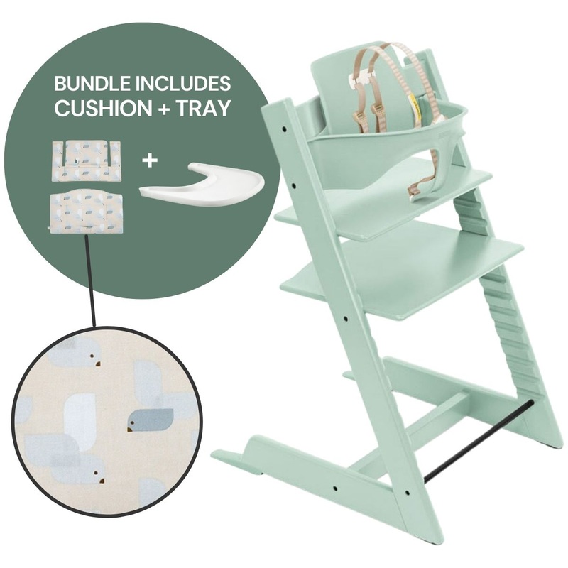 Tripp Trapp Complete High Chair Bundle – Soft Mint / Birds Blue