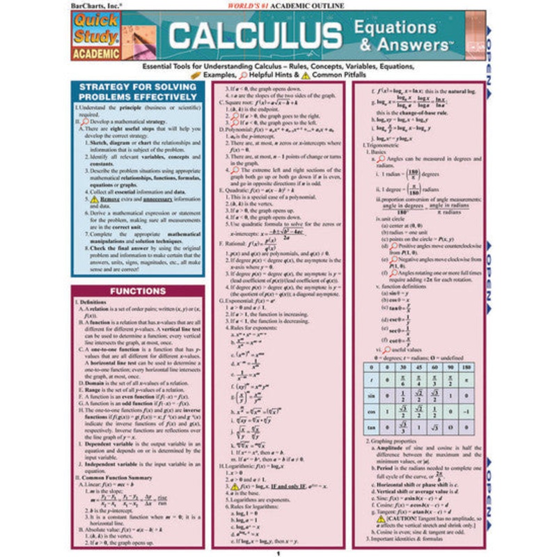 QuickStudy Calculus: Equations & Answers Laminated Study Guide