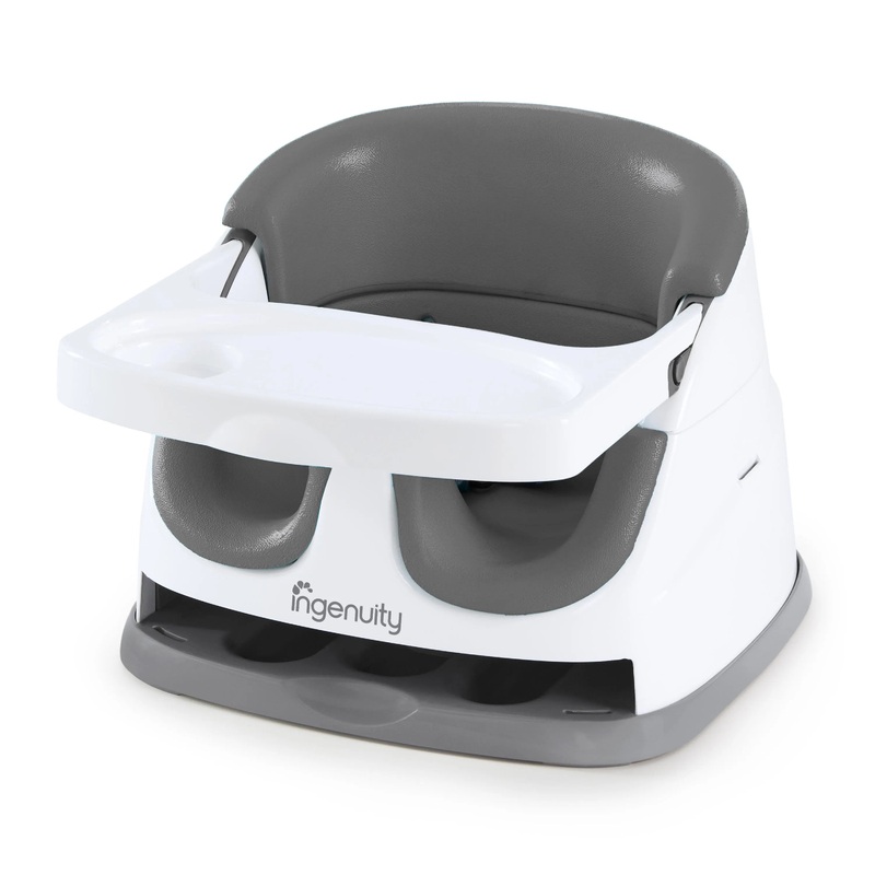 Baby Base 2-in-1 Booster Feeding and Floor Seat with Self-Storing Tray – Slate (See Description)