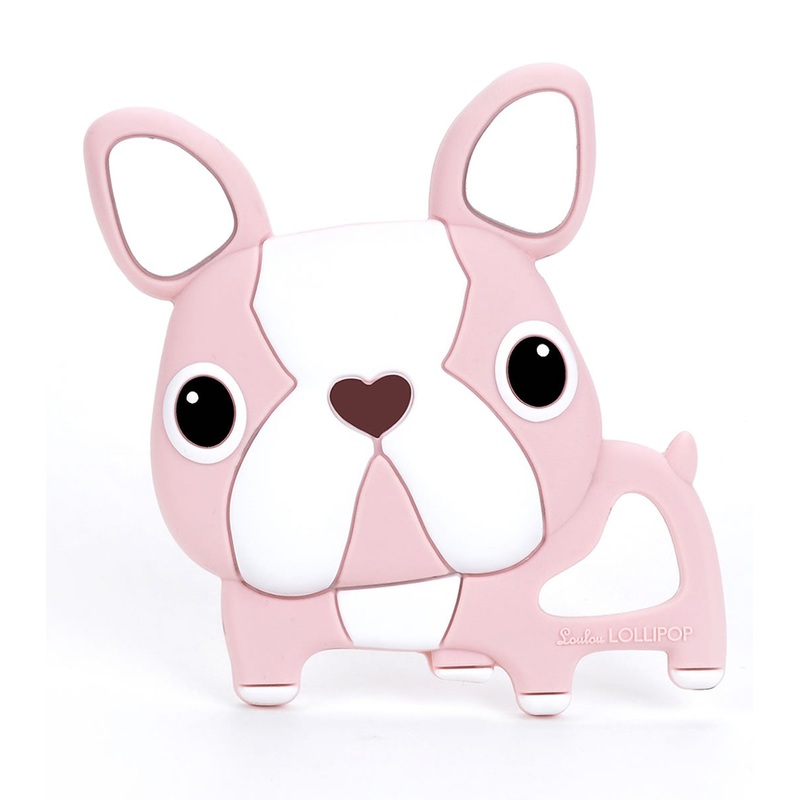 Loulou Lollipop Silicone Teether – Boston Terrier Pink