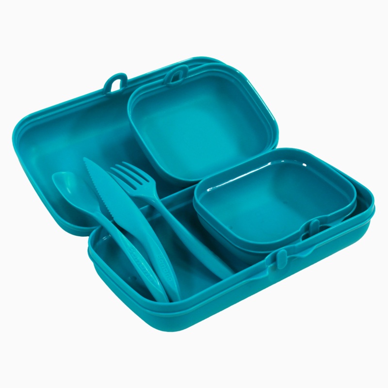 Turquoise Plastic Lunch Box Set  (3-in-1 Easy Lock)