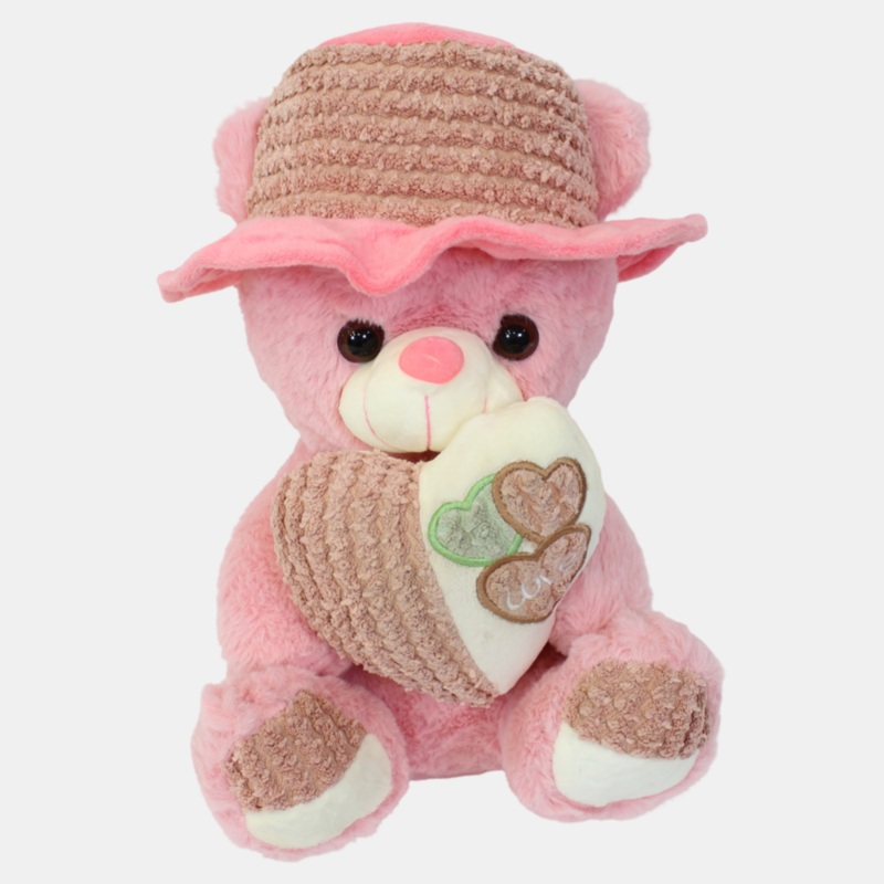 Pink Teddy Bear with Hat & Heart