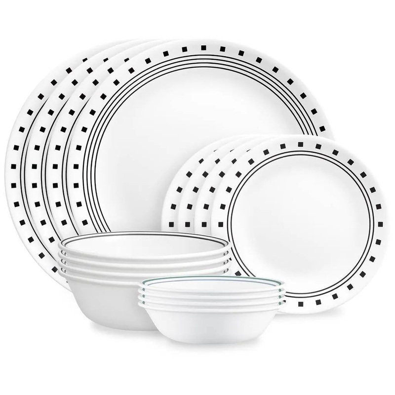 16pc Vitrelle City Block Dinnerware Set: Geometric Pattern (See Description)