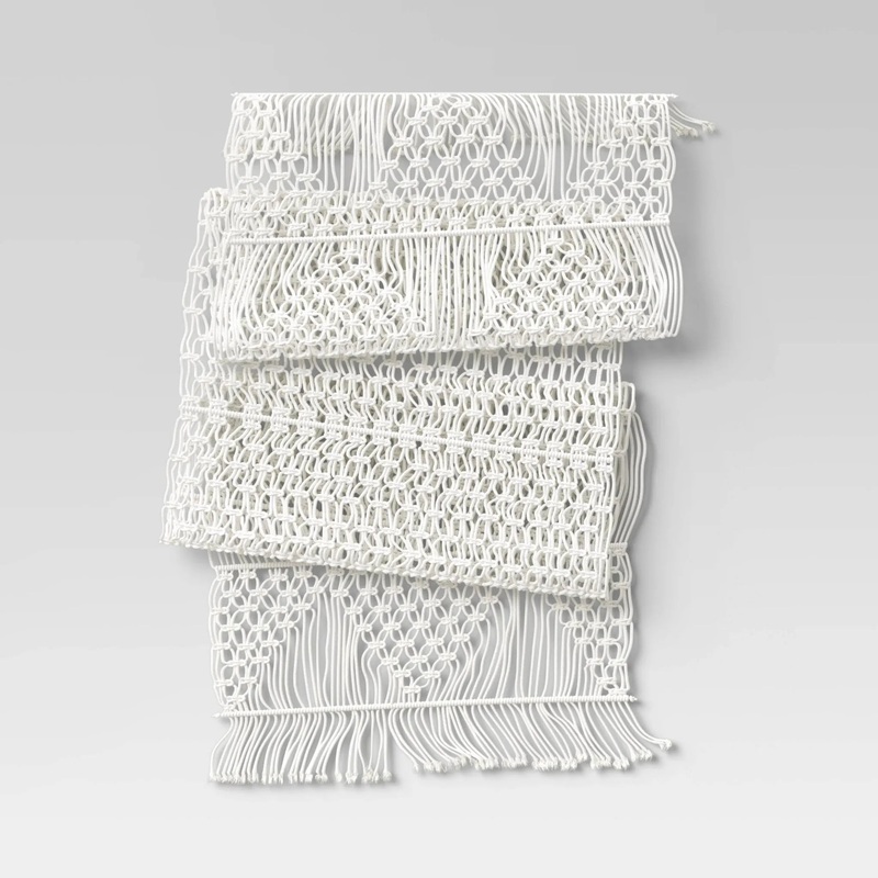 72″ x 14″ Cotton Macrame Runner White