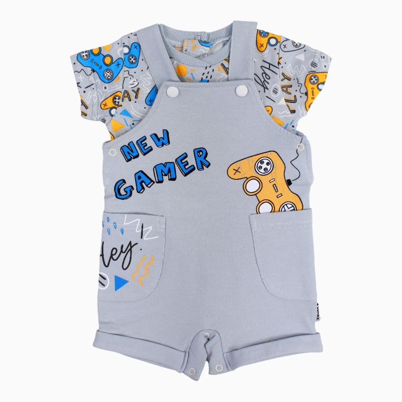 Baby Boys Cotton Romper  Grey with New Gamer Print