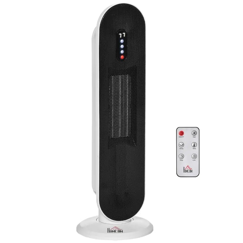 HOMCOM Ceramic Space Heater, Indoor Tower Heater with 45 Degree Oscillation – White & Black