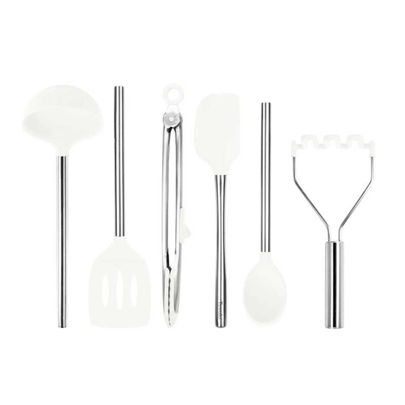6pc Silicone and Stainless Kitchen Utensil Set White