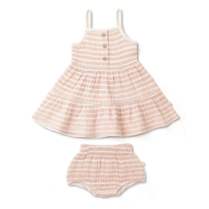 Makemake Organics – Button Tiered Dress – Dash Lines