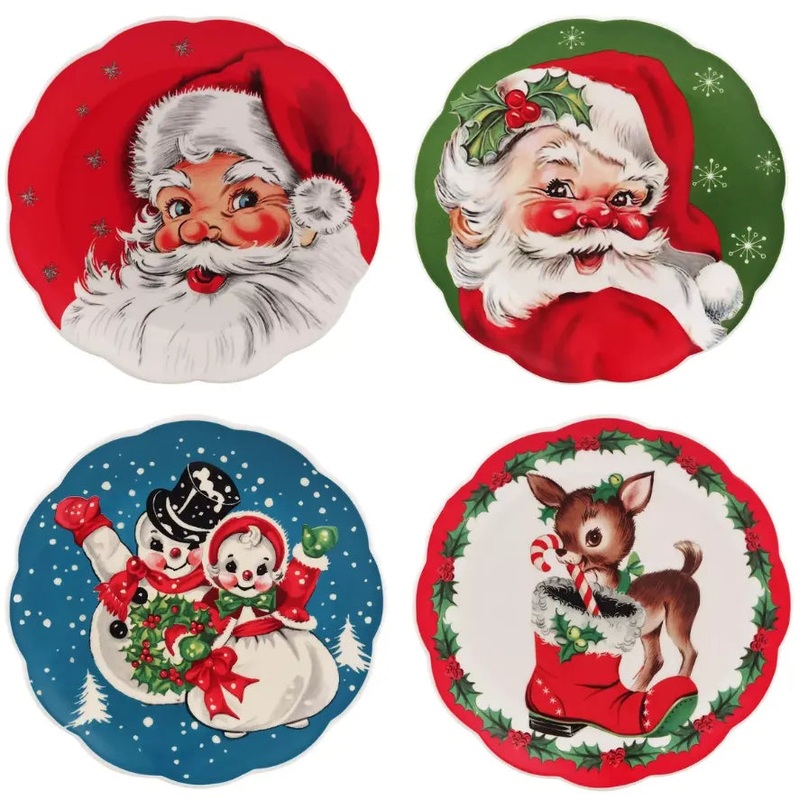 Mr Christmas Set of 8 Ceramic Nostalgic Retro Plates