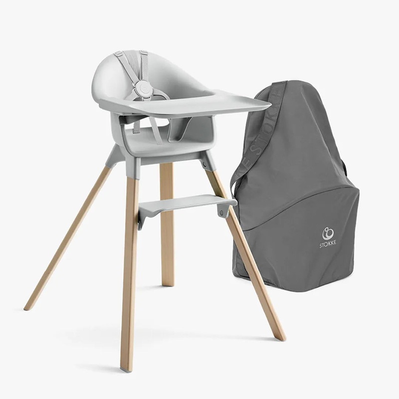 Clikk High Chair & Travel Bag Bundle – White/Nordic Grey