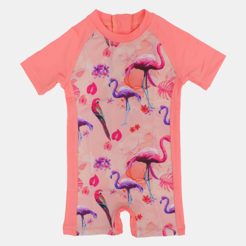 Girls Swimsuit Overall  Salmon Flamingo