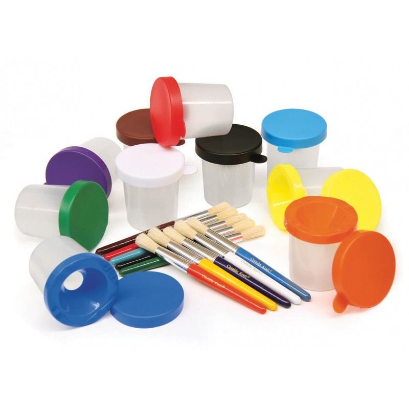 No-Spill Paint Cups, Set of 10 cups & brushes