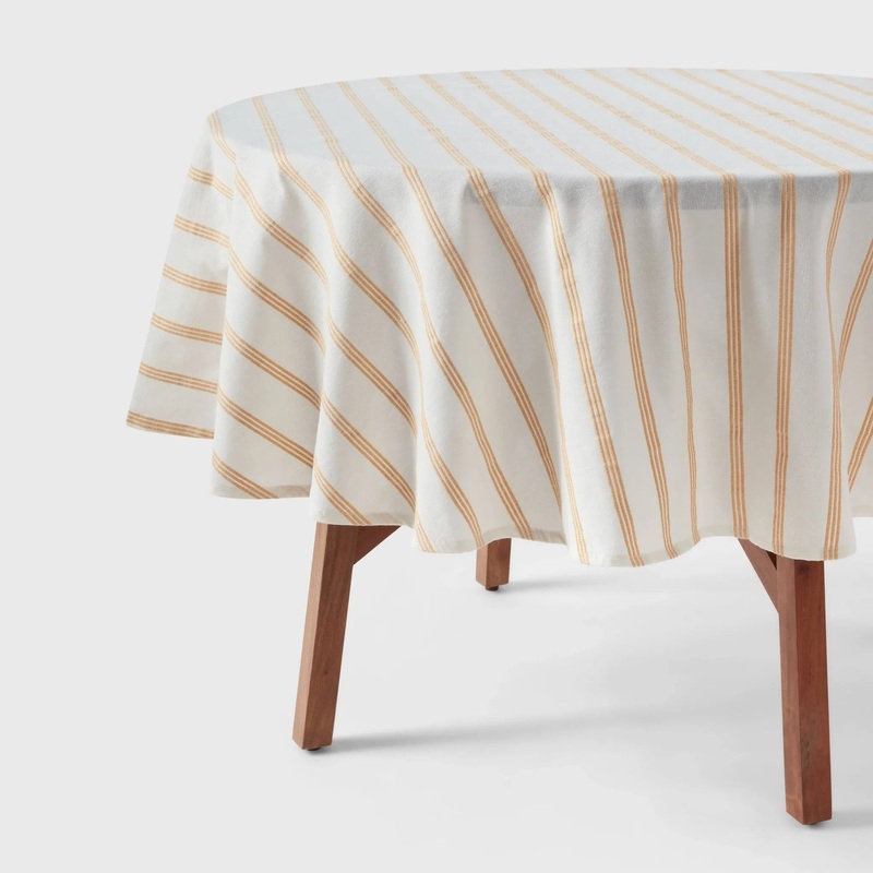 70″ Cotton Striped Round Tablecloth- Yellow