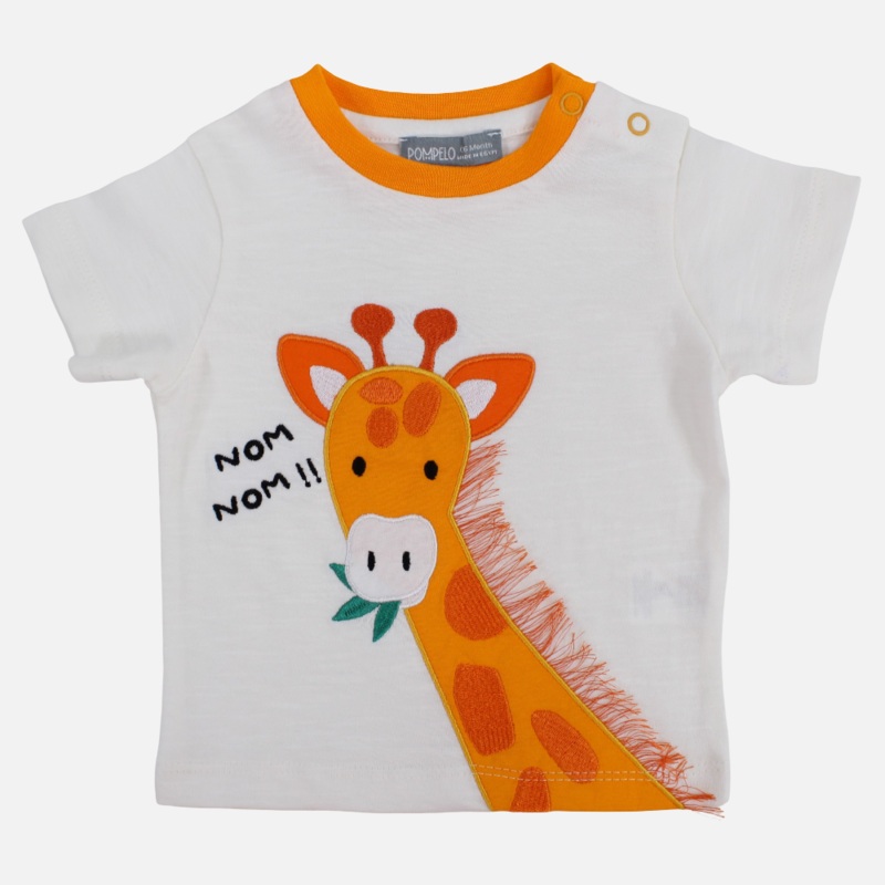 Baby Boys Cotton T-Shirt  Off-White with Giraffe Design