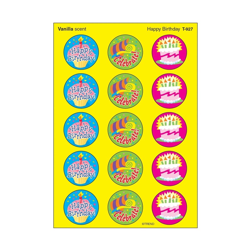 Happy Birthday, Vanilla scent Scratch ‘n Sniff Stinky Stickers  Large Round